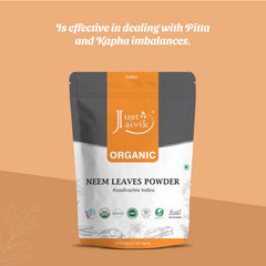 Just Jaivik neem powder measuring spoon enables easy dosing.