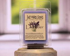 Just Makes Scents lavender wax melts in a cozy room, suggesting relaxing ambiance