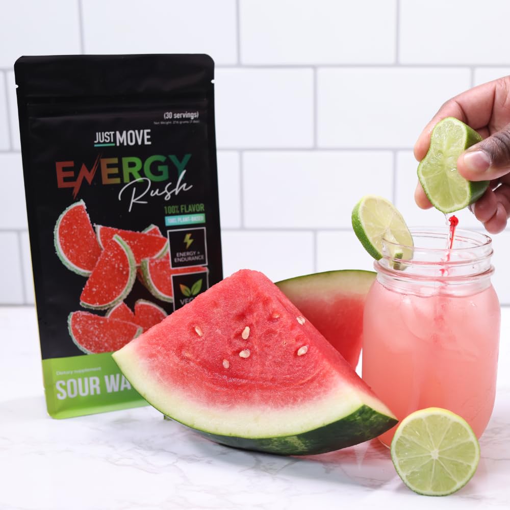 Just Move Sour Watermelon Energy Rush stirring water to mix