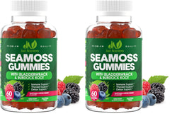 Just Nutrients Sea Moss 3000mg gummies bottle showing berry flavor for daily immune support.