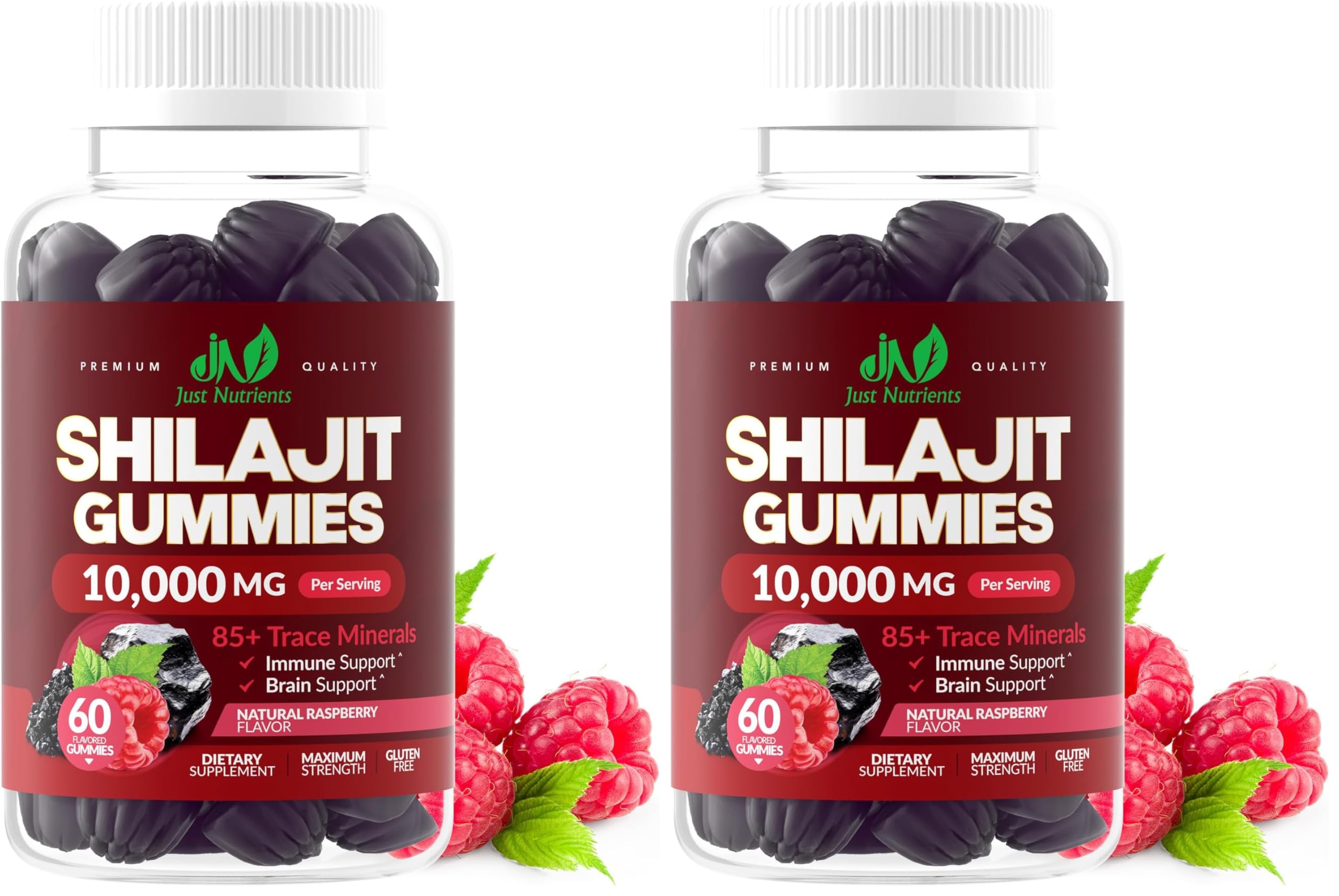 Just Nutrients Shilajit Gummies bottle showing maximum strength formula for daily energy.