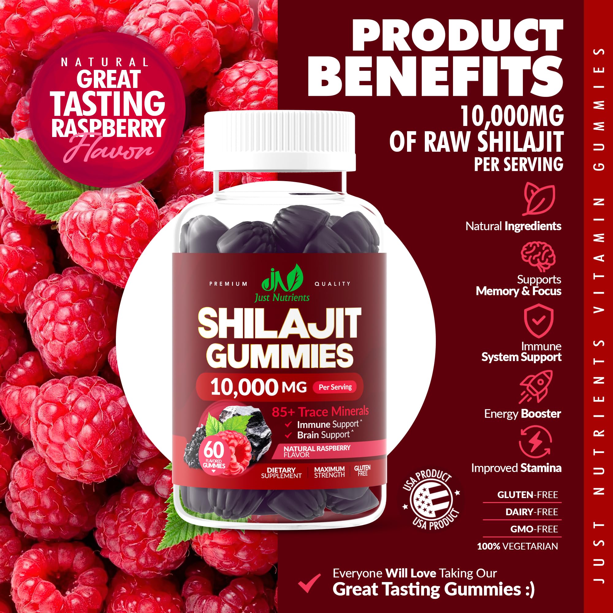 Just Nutrients Shilajit Gummies close up texture for chewable intake.