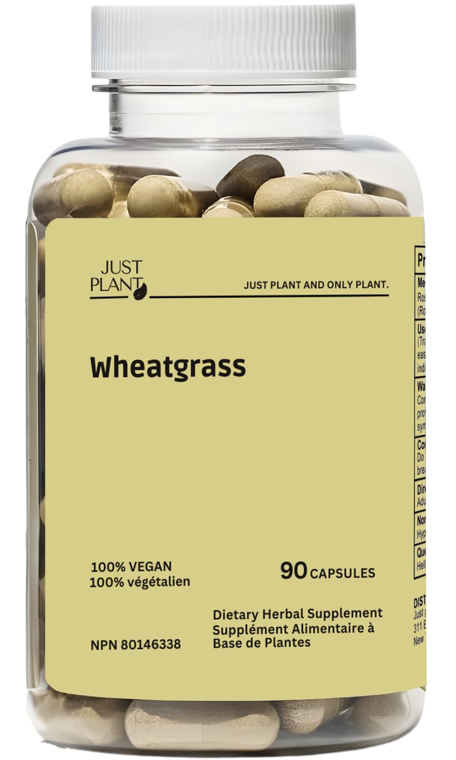 Just Plant Organic Wheatgrass Capsules bottle for daily detox and energy support.