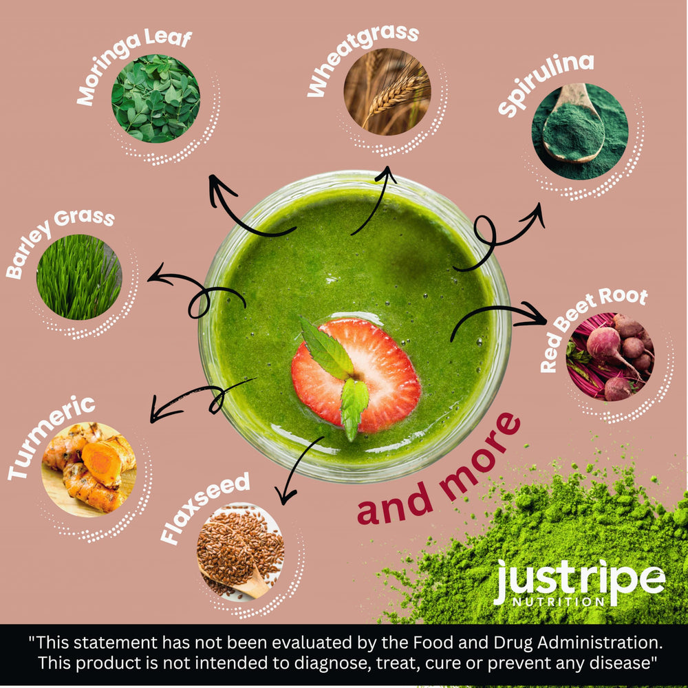 Just Ripe Field of Greens lemon-wedge-near-powder highlights fresh flavor infusion
