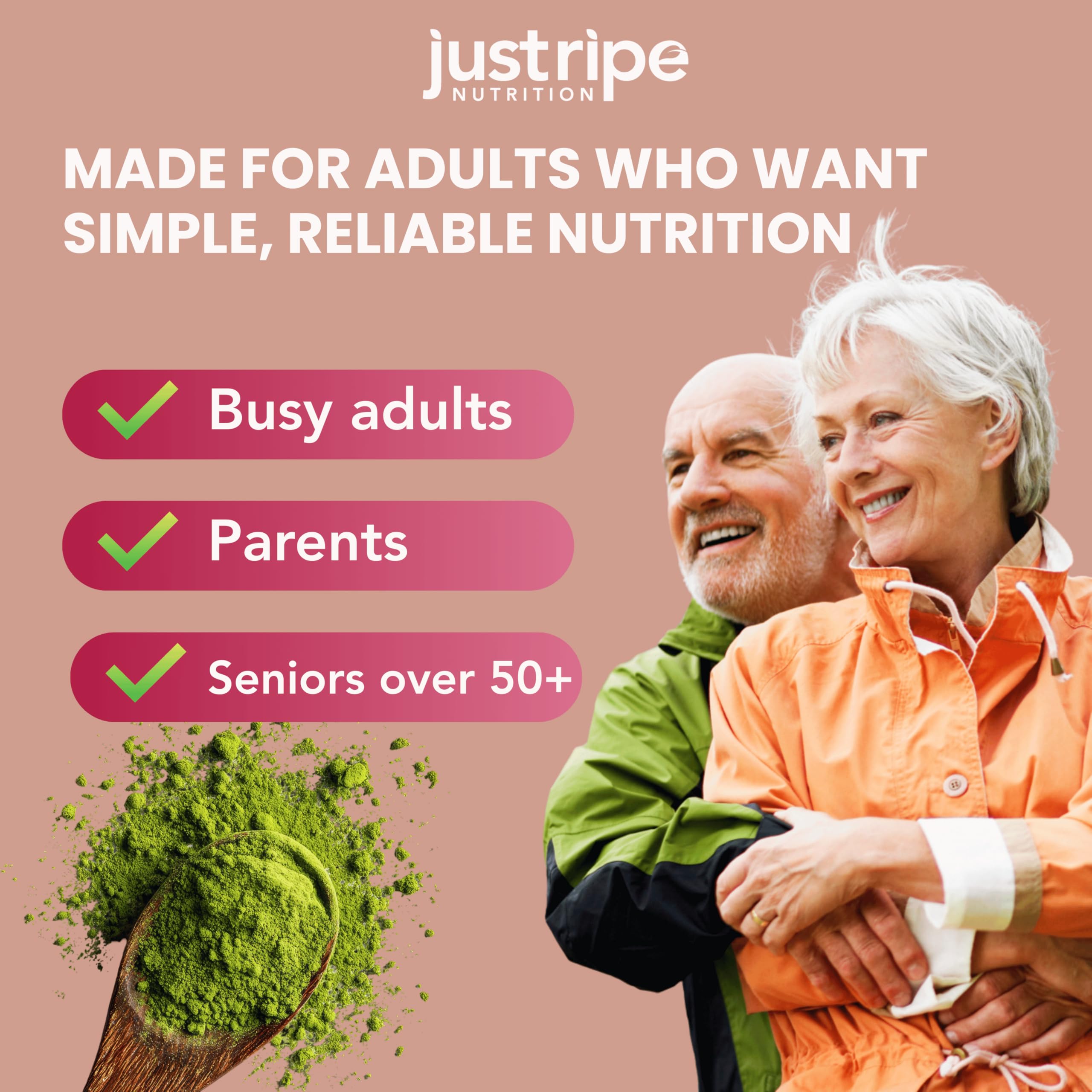 Just Ripe Field of Greens moringa-wheat-grass-blend closeup emphasizes superfood mix