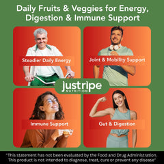 Just Ripe Nutrition green-bottle side view shows vegan capsules for energy