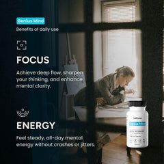 JustFloow Genius Mind daily routine visual suggesting steady focus throughout the day