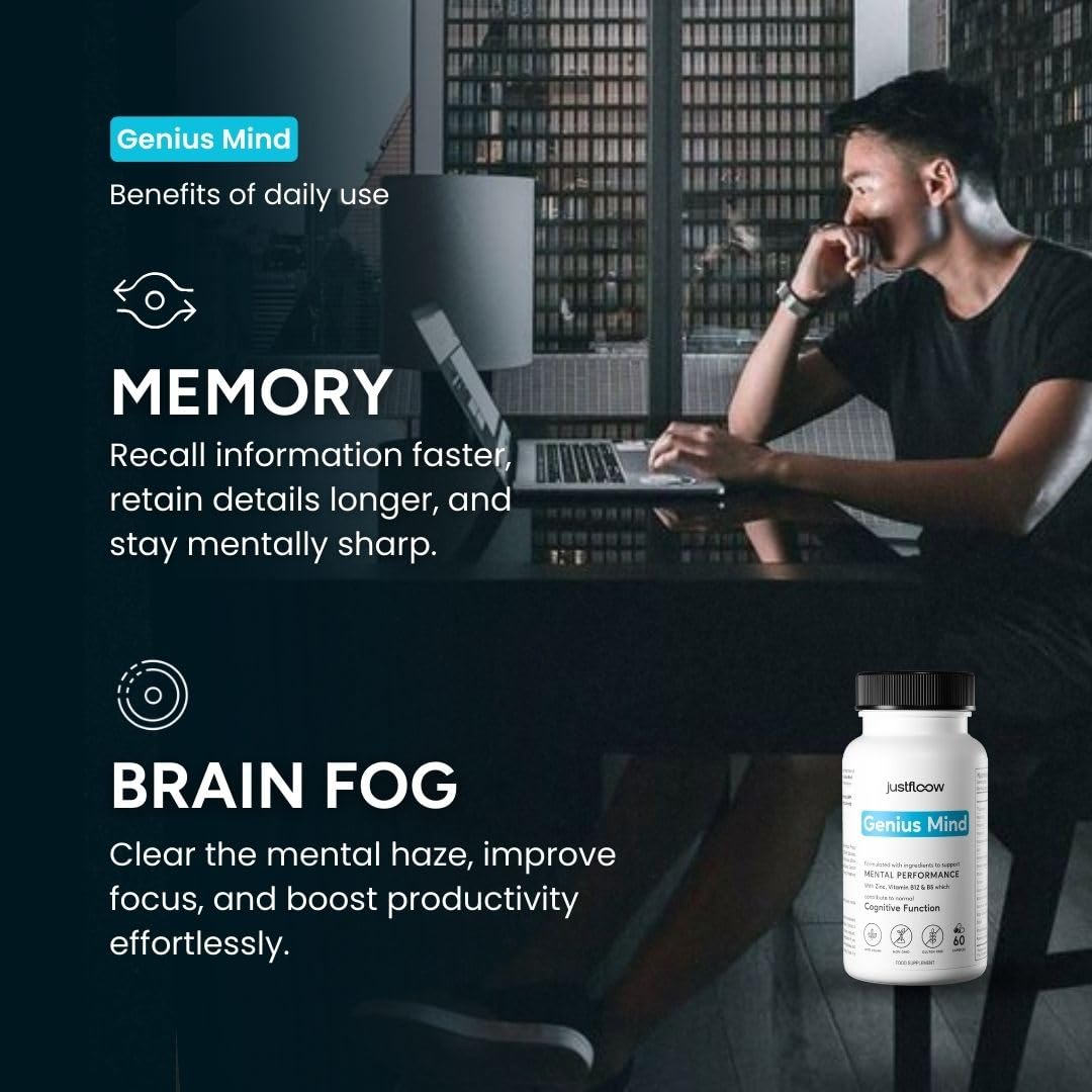 JustFloow Genius Mind energy boost visualization implying smooth energy without jitters
