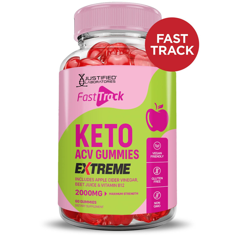 Justified Laboratories Fast Track Keto ACV Gummies Extreme 2000mg packaging image highlighting beet juice powder.