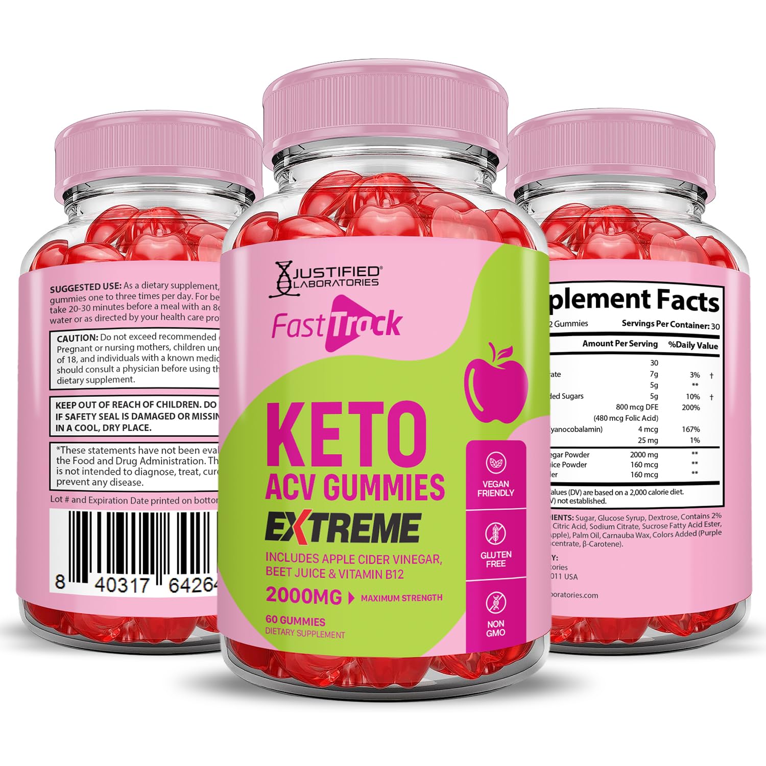 Justified Laboratories Fast Track Keto ACV Gummies Extreme 2000mg vegan gluten-free snack for busy mornings.