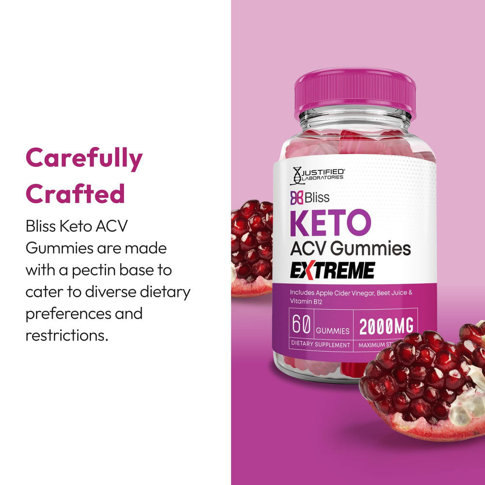 Justified Laboratories Bliss Keto ACV Gummies uso diario sencillo.