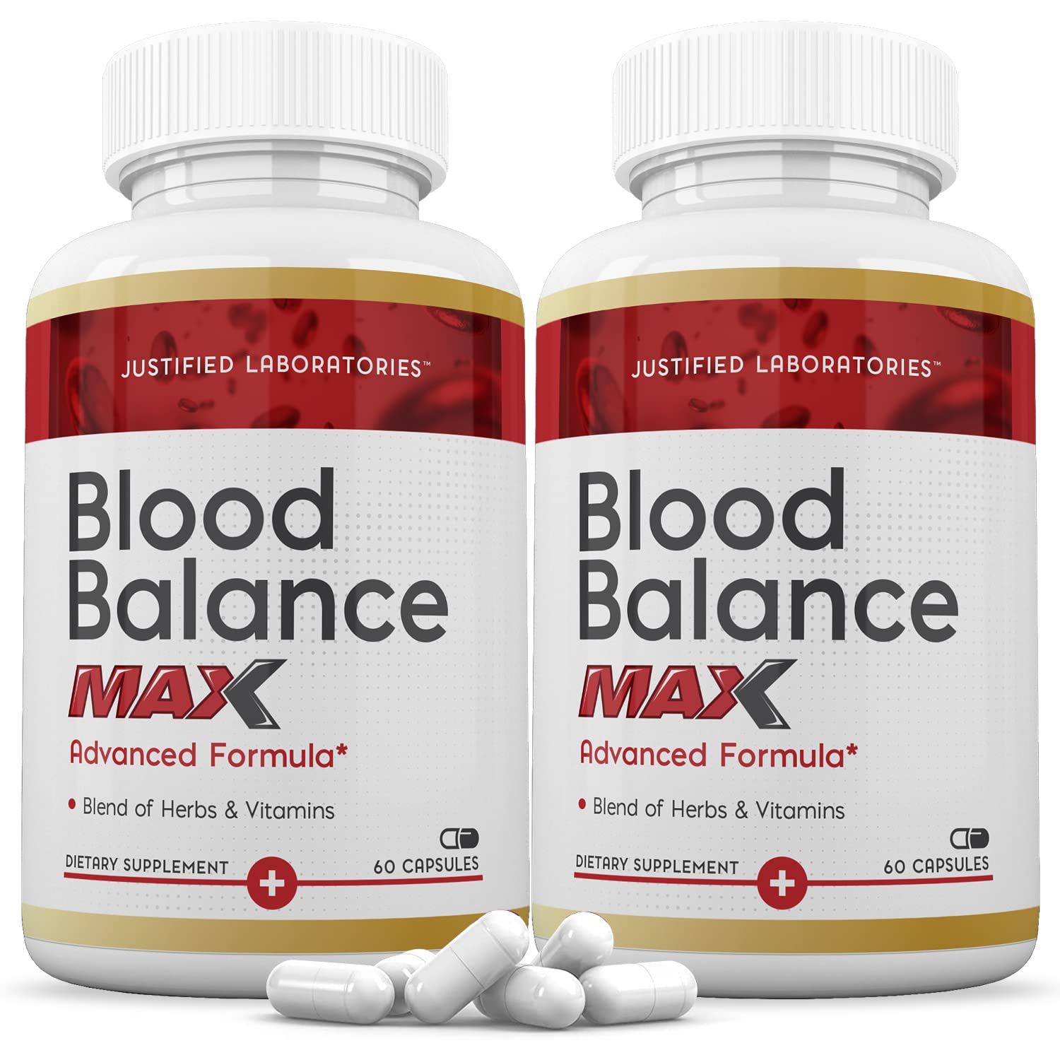 Justified Laboratories Blood Balance Max bottle front with capsules visible for daily support