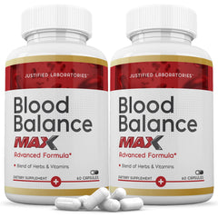 Justified Laboratories Blood Balance Max bottle front with capsules visible for daily support