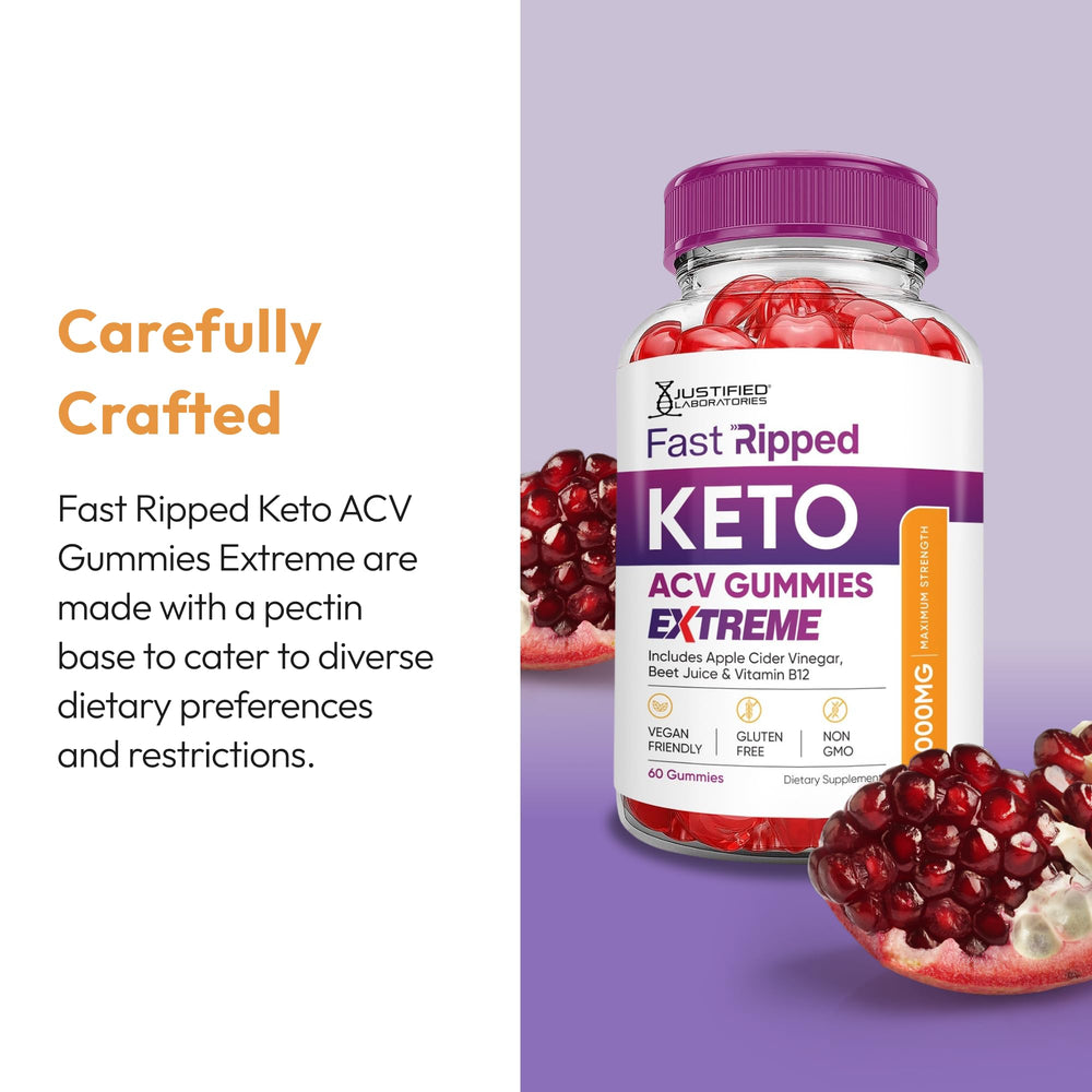 Justified Laboratories Fast Ripped ACV Gummies sabor frambuesa irresistible.