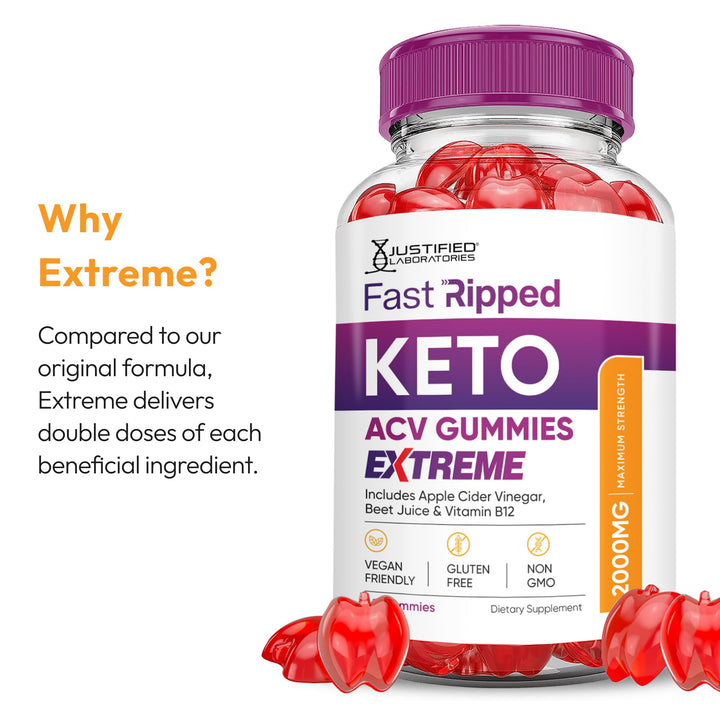 Justified Laboratories Fast Ripped ACV Gummies vitamina B12 para energía diaria.