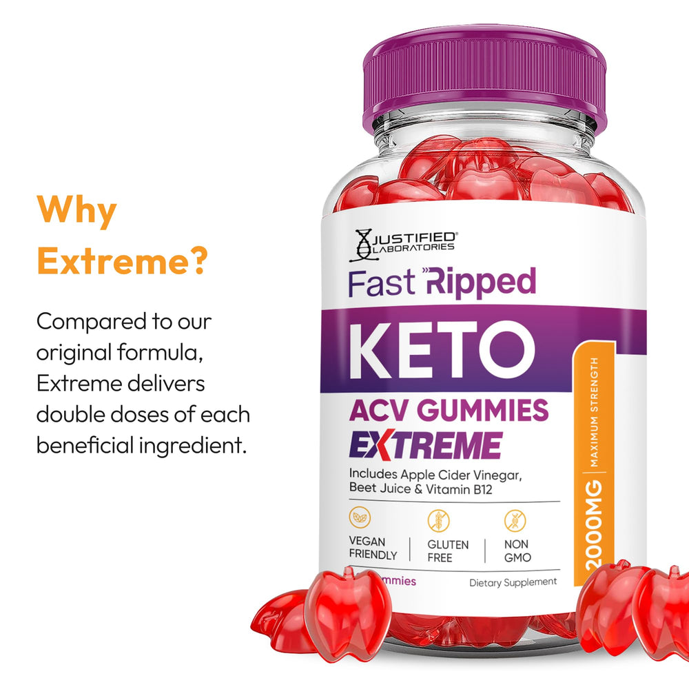 Justified Laboratories Fast Ripped ACV Gummies vitamina B12 para energía diaria.
