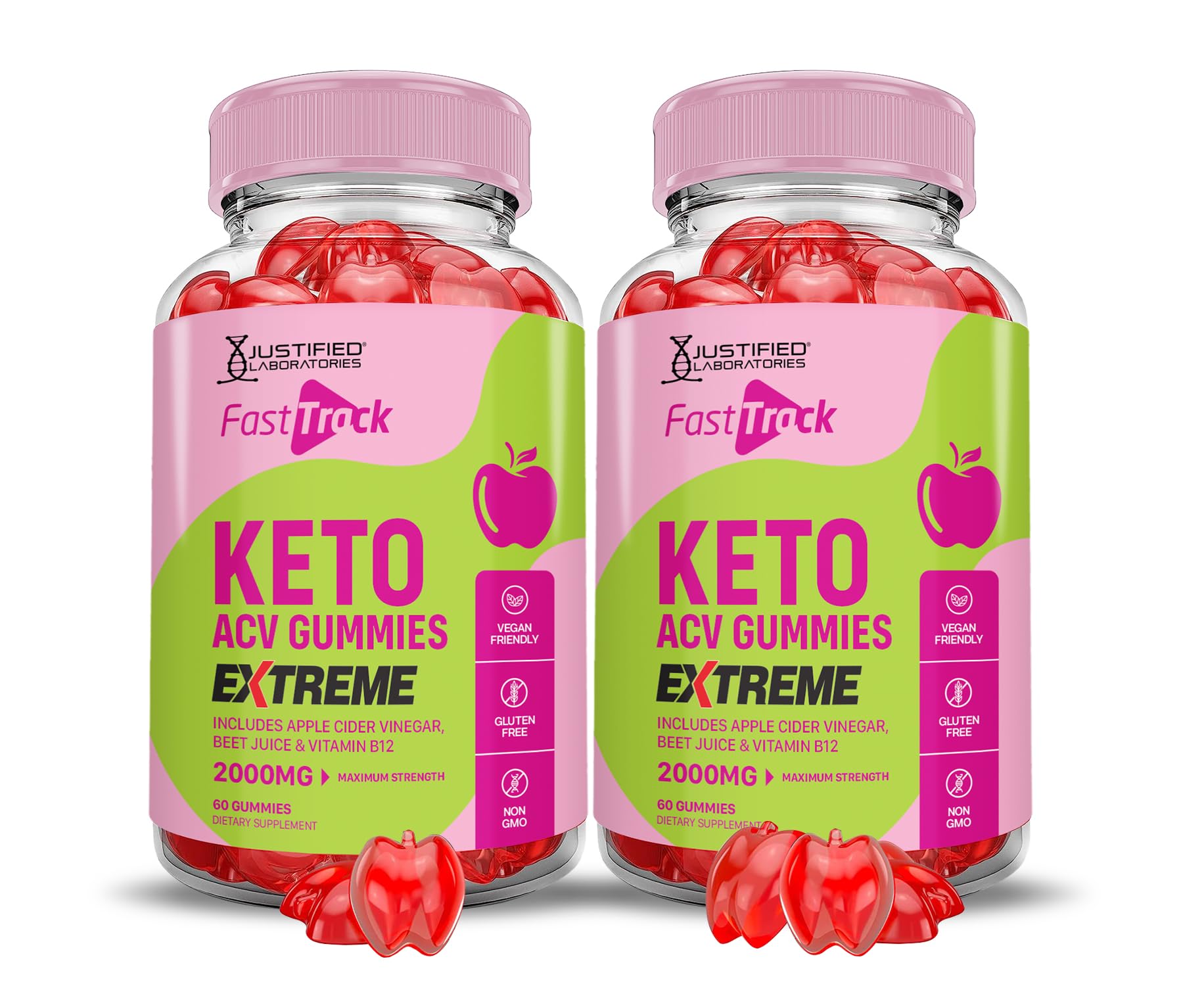Justified Laboratories Fast Track Keto ACV Gummies Extreme 2000MG bottle front for daily flavor and convenience