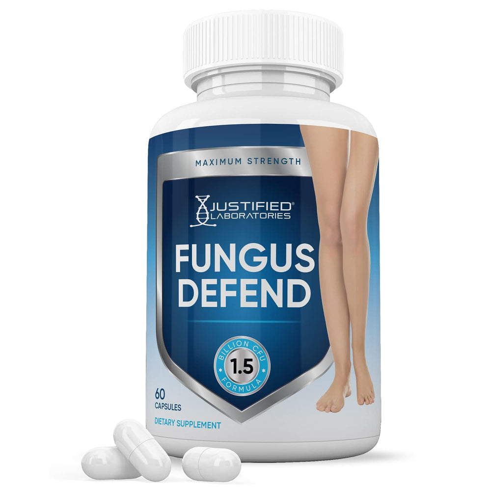 Justified Laboratories Fungus Defend bottle ready for daily probiotic nail support
