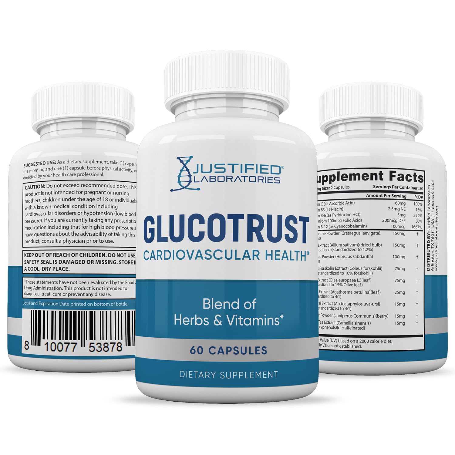 Wellness setup featuring Justified Laboratories Glucotrust Advanced Formula for balanced everyday health.