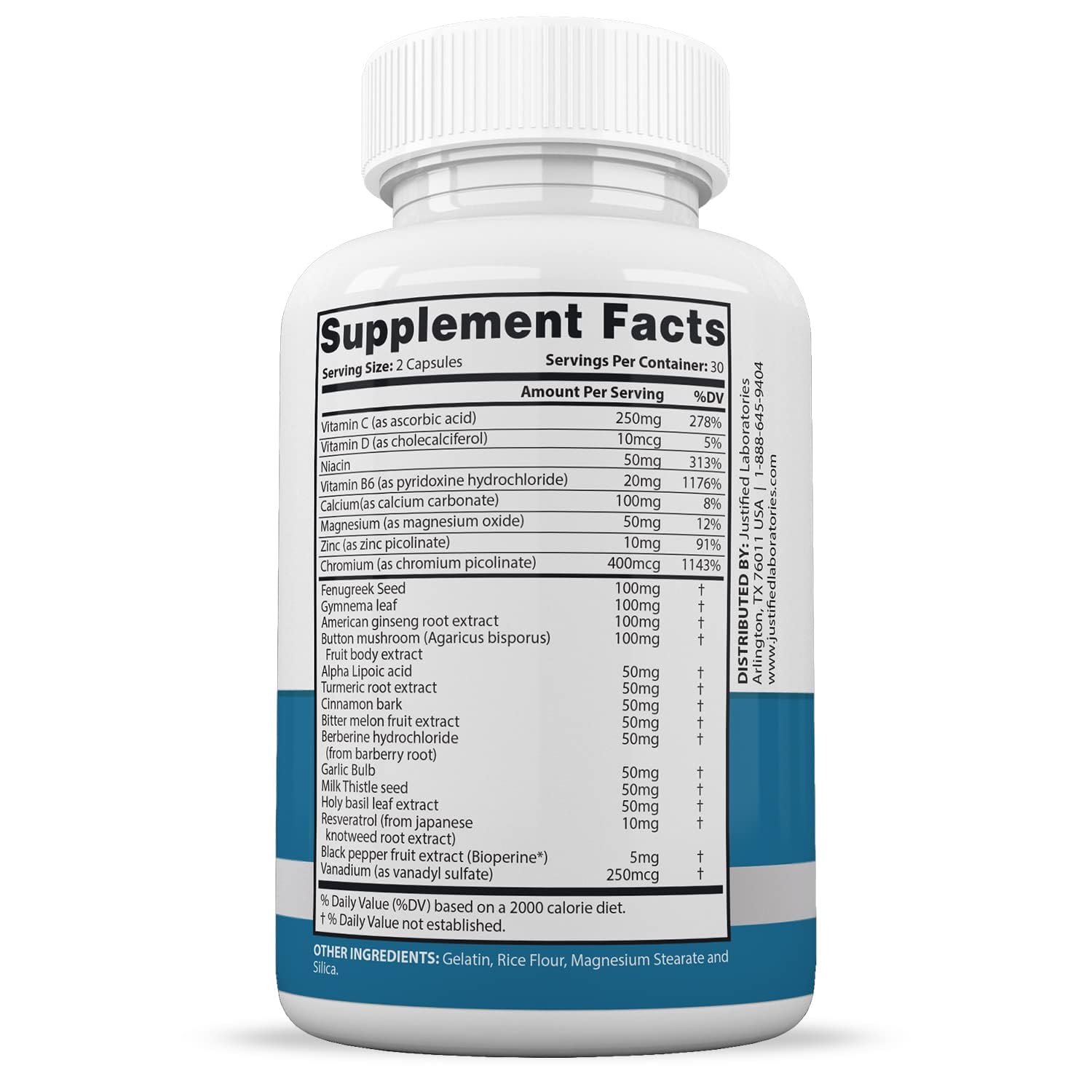 Justified Laboratories Glucotrust Max capsules ready for easy daily use.