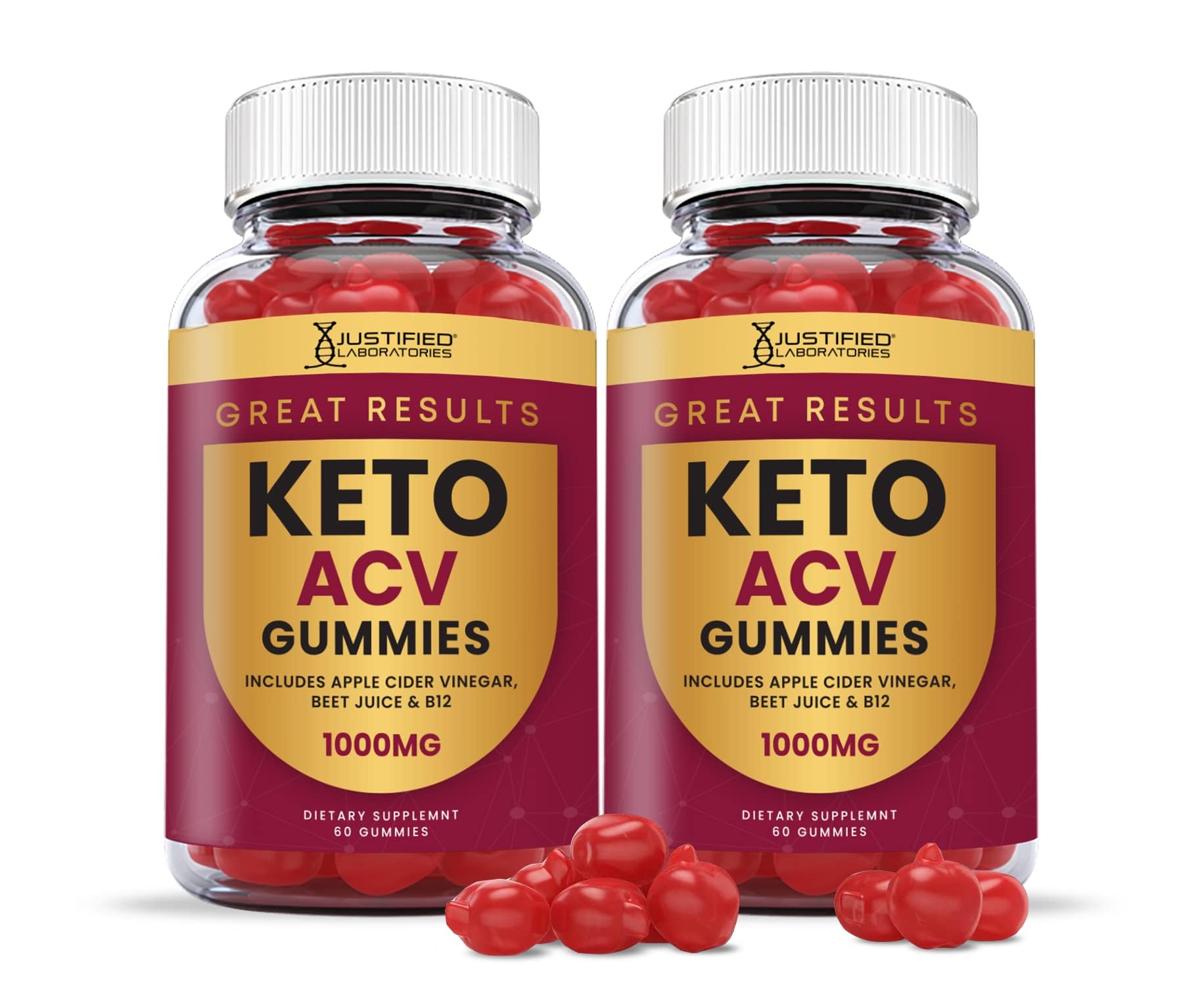 Justified Laboratories Great Results Keto ACV Gummies bottle for easy daily wellness.