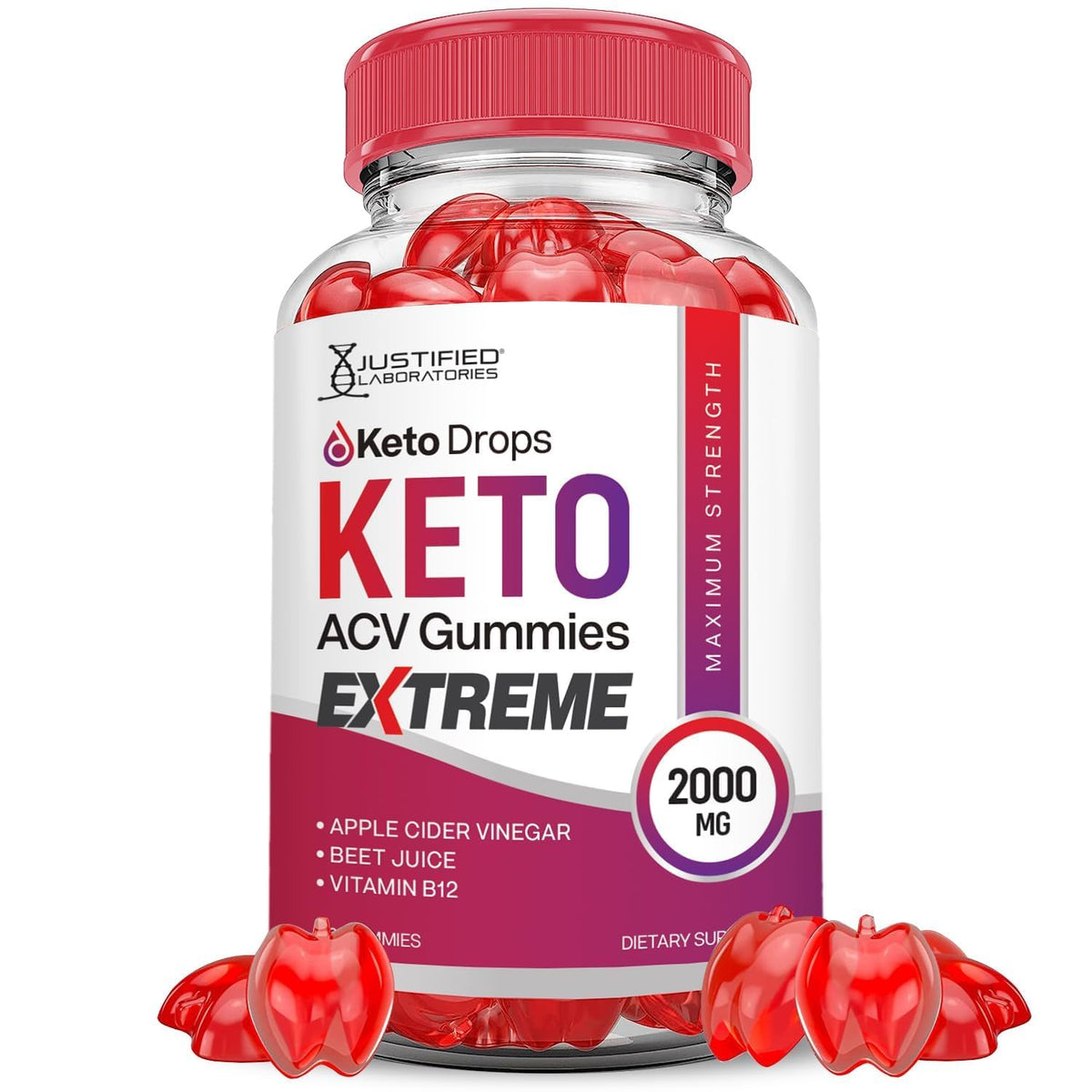 Justified Laboratories Keto Drops ACV Gummies Extreme 2000mg bottle for easy daily wellness.