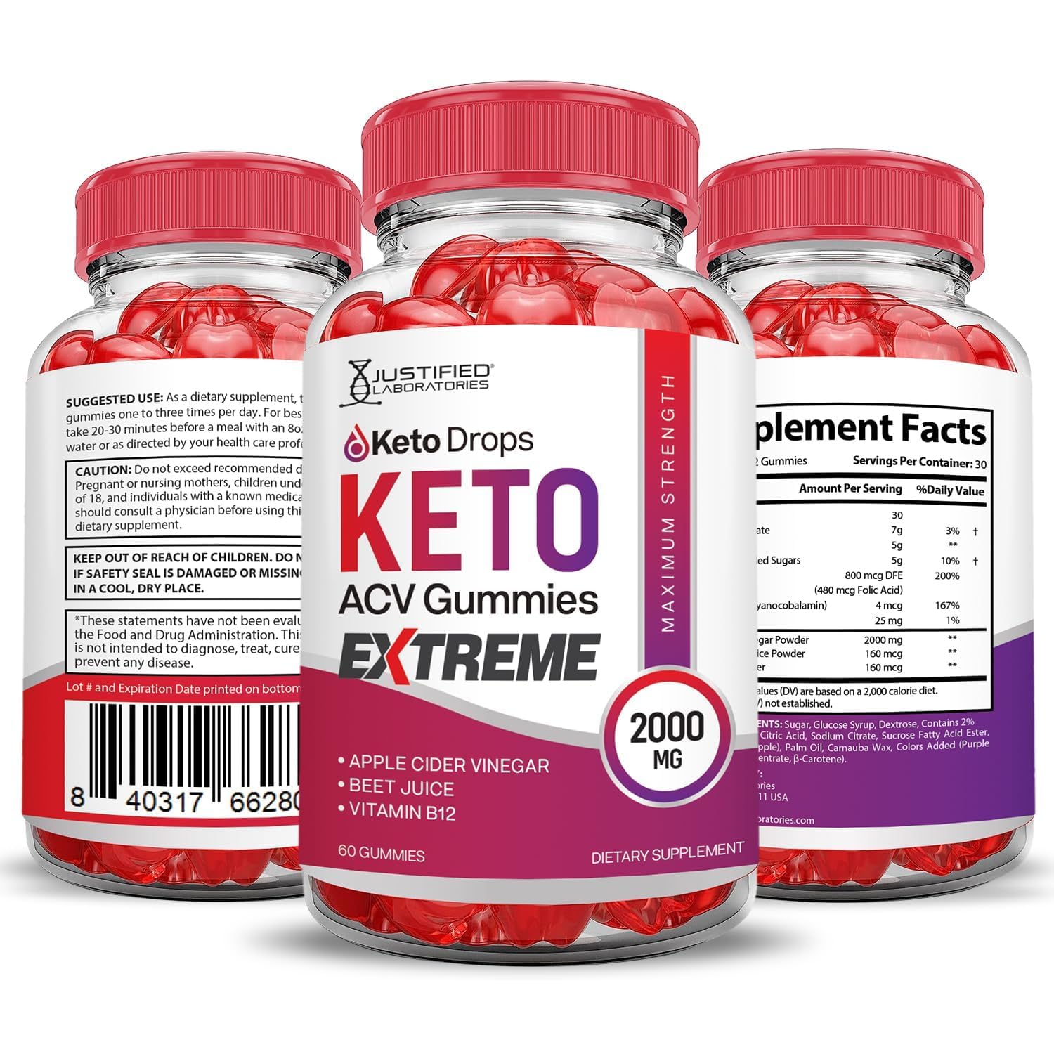Vegan, gelatin-free plant-based gummies from Justified Laboratories Keto Drops line.