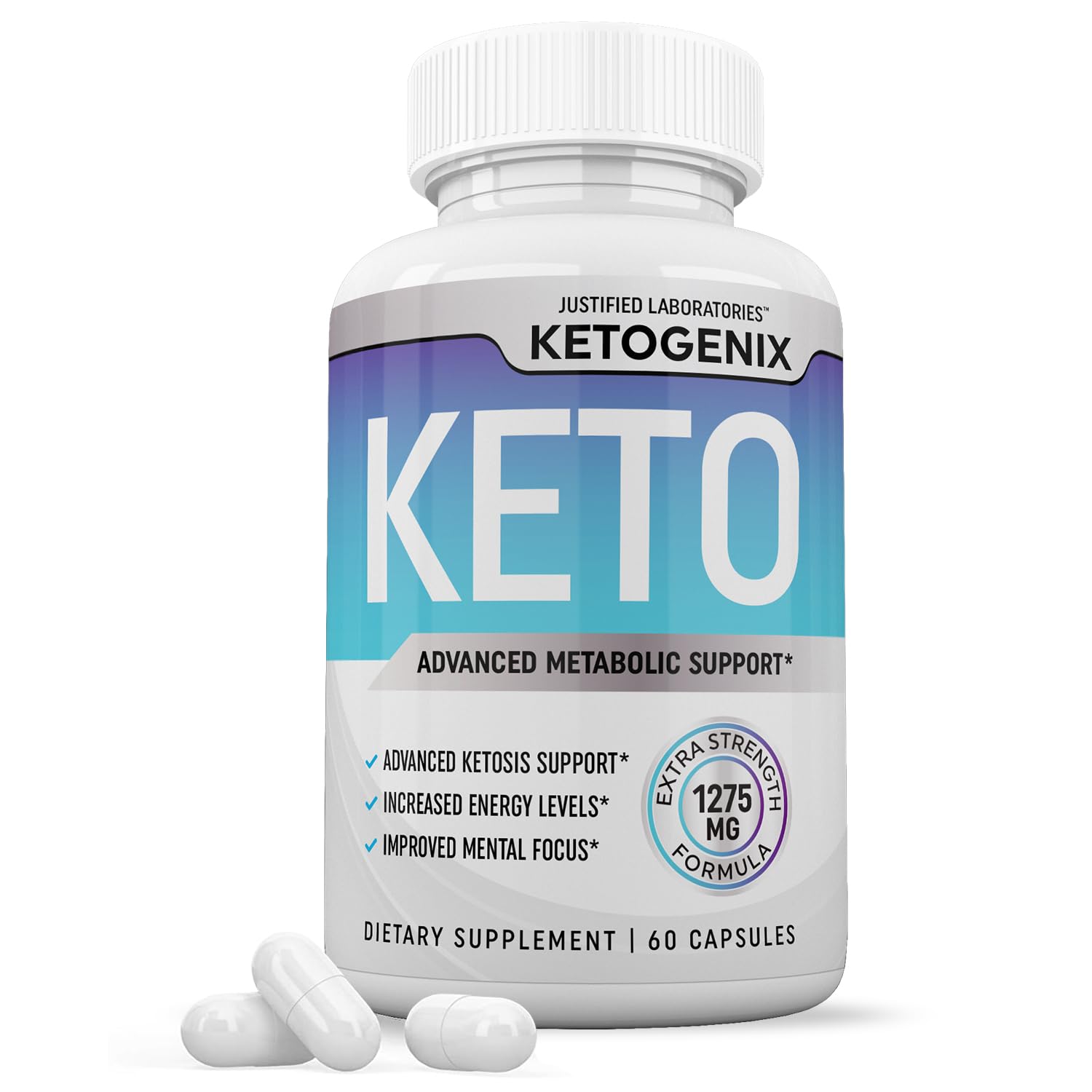 Justified Laboratories Ketogenix bottle front with 60 capsules for keto support