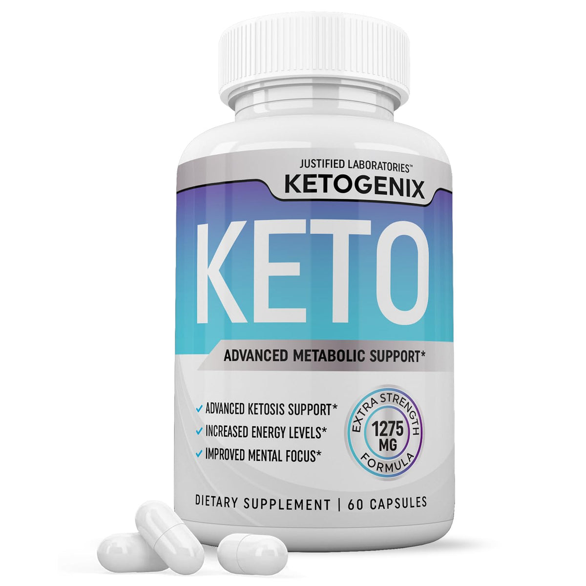 Justified Laboratories Ketogenix bottle front with 60 capsules for keto support