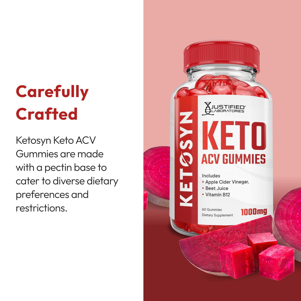 Ketosyn Keto ACV Gummies muestran B12 y folato visibles para soporte diario.