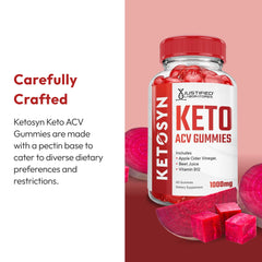 Ketosyn Keto ACV Gummies muestran B12 y folato visibles para soporte diario.