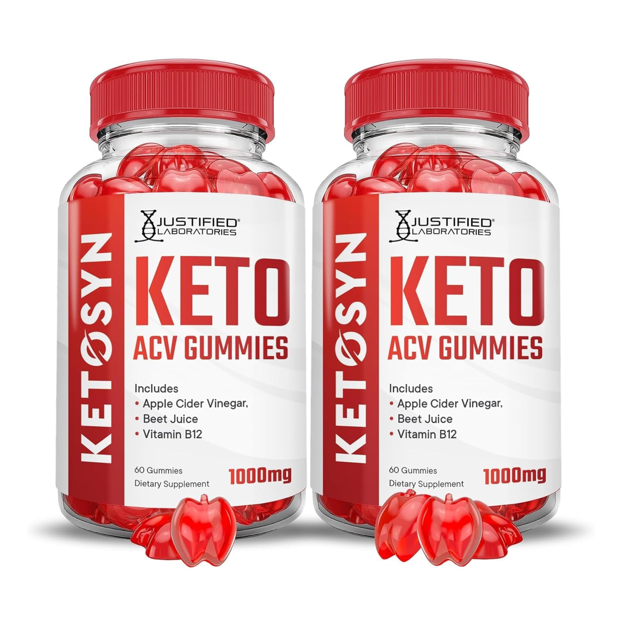 Justified Laboratories Ketosyn Keto ACV Gummies, botella 2-pack, ideal para tu rutina diaria.
