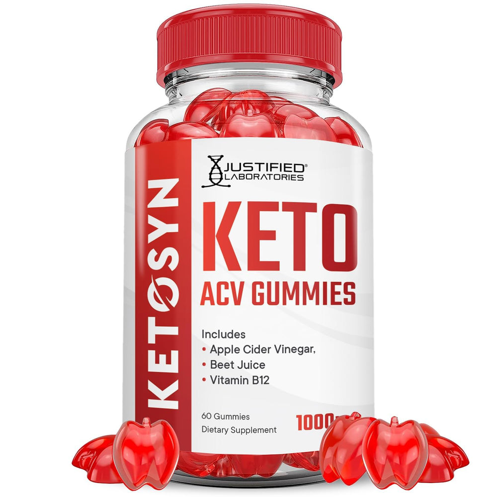 Justified Laboratories Ketosyn Keto ACV Gummies bottle with 60 vegan gummies.