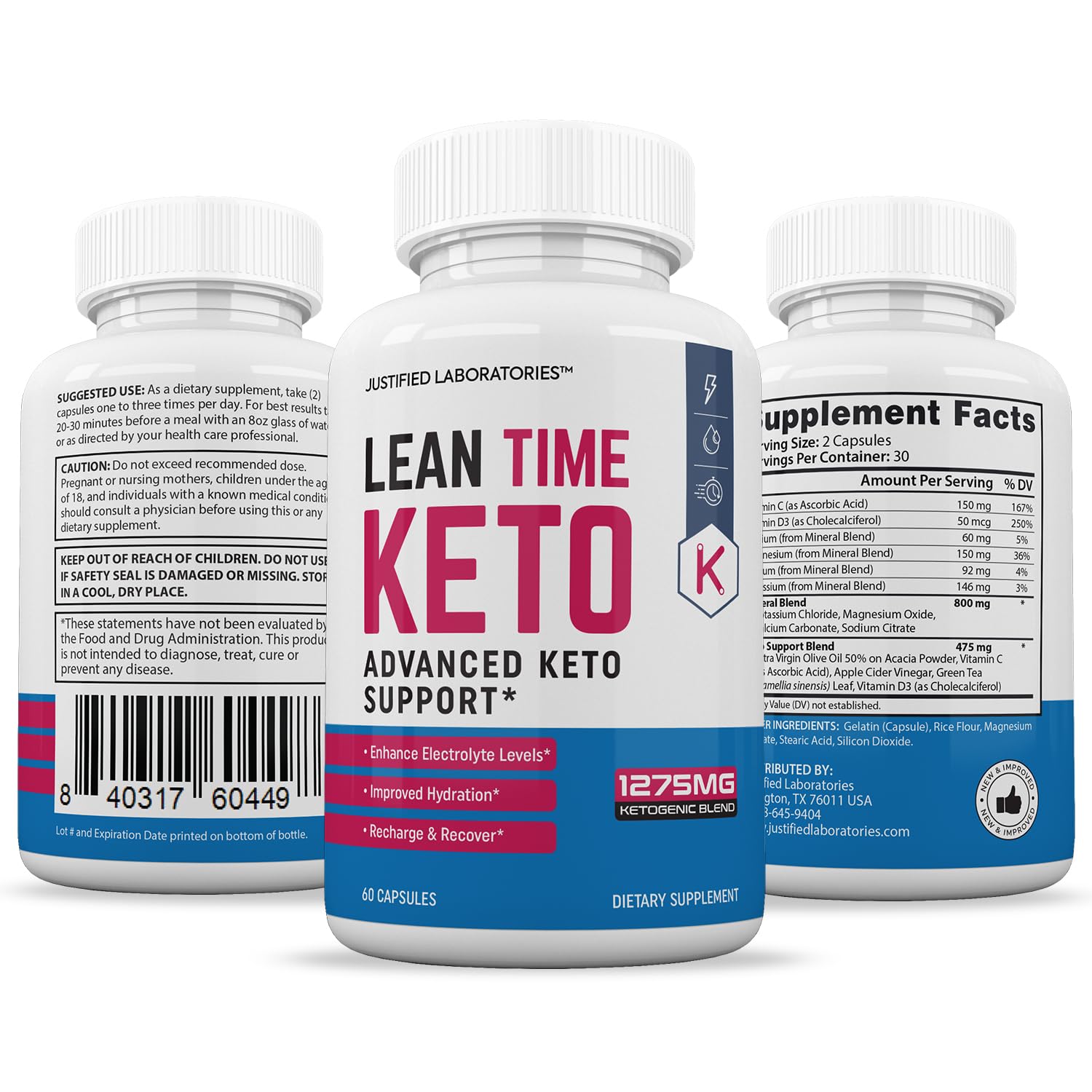 Justified Laboratories Lean Time Keto Pills 3-pack box display for online shoppers