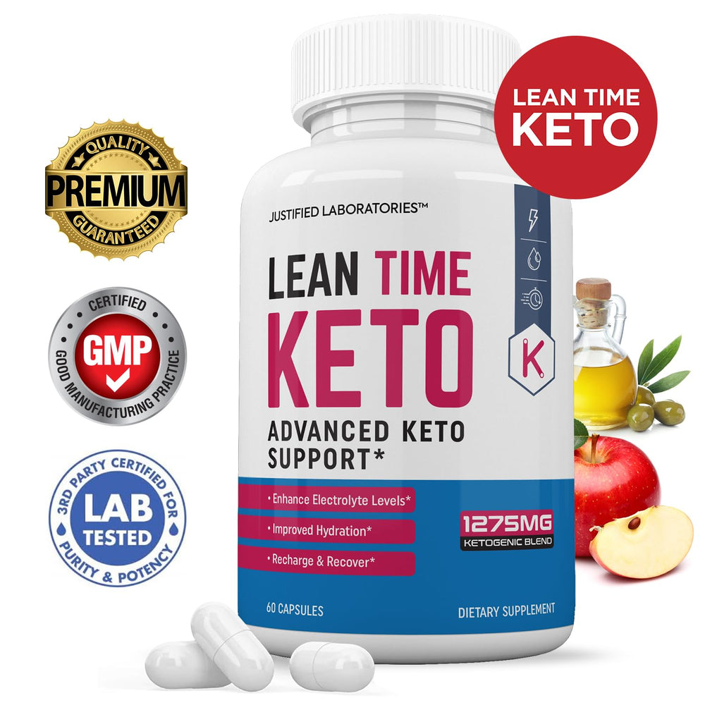 Justified Laboratories Lean Time Keto Pills bottle side view showing capsules