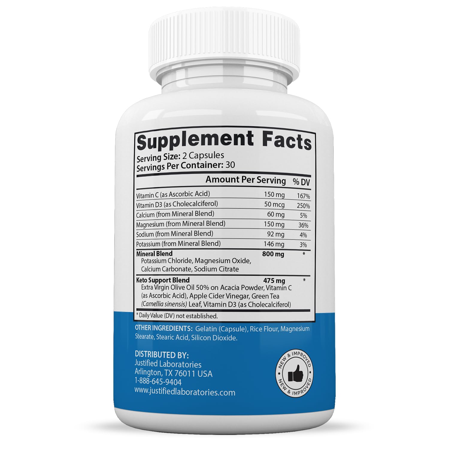 Justified Laboratories Lean Time Keto Pills ingredient strip highlighting ACV EVOO and green tea