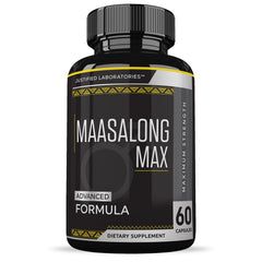 Close-up of Maasalong Max label highlighting 1600MG potency.