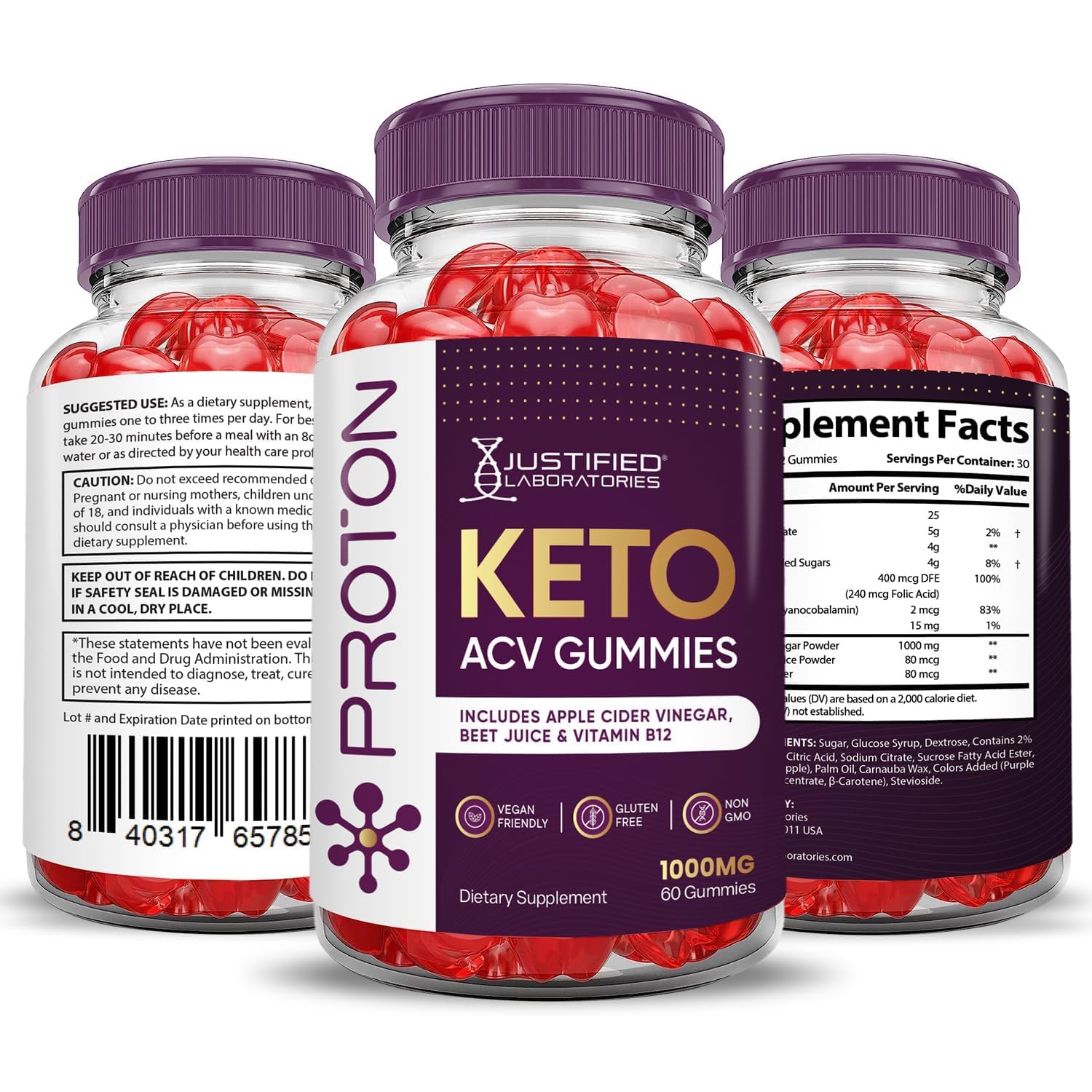 Justified Laboratories Proton Protein Keto ACV Gummies convenient daily take with breakfast.