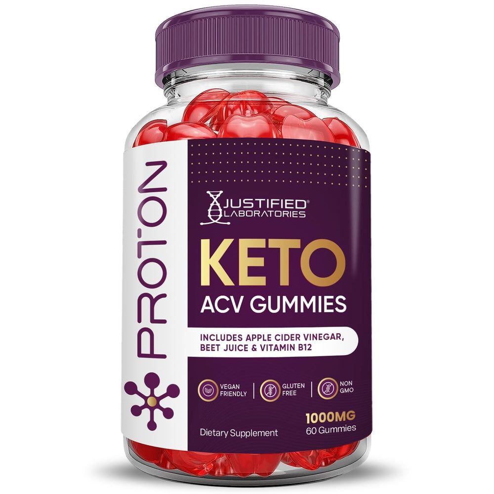 Justified Laboratories Proton Protein Keto ACV Gummies vegan, non-GMO, gluten-free formula.