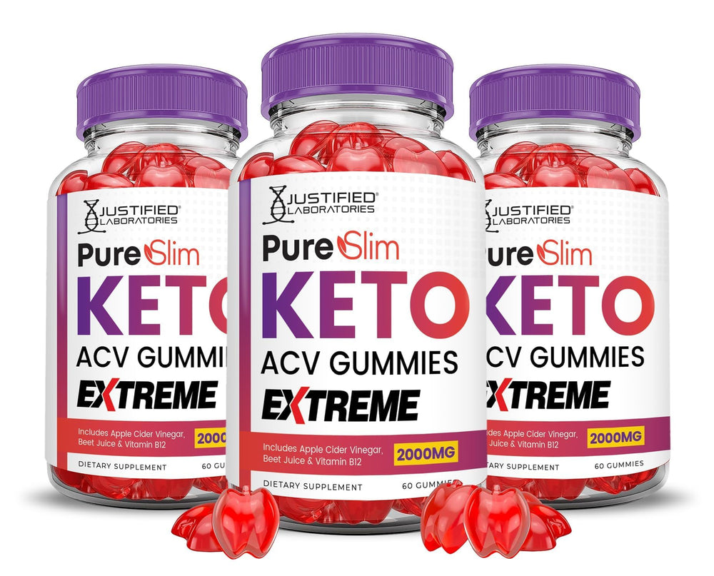 Justified Laboratories Pure Slim Keto ACV Gummies bundle front view, convenient daily snack and wellness support.