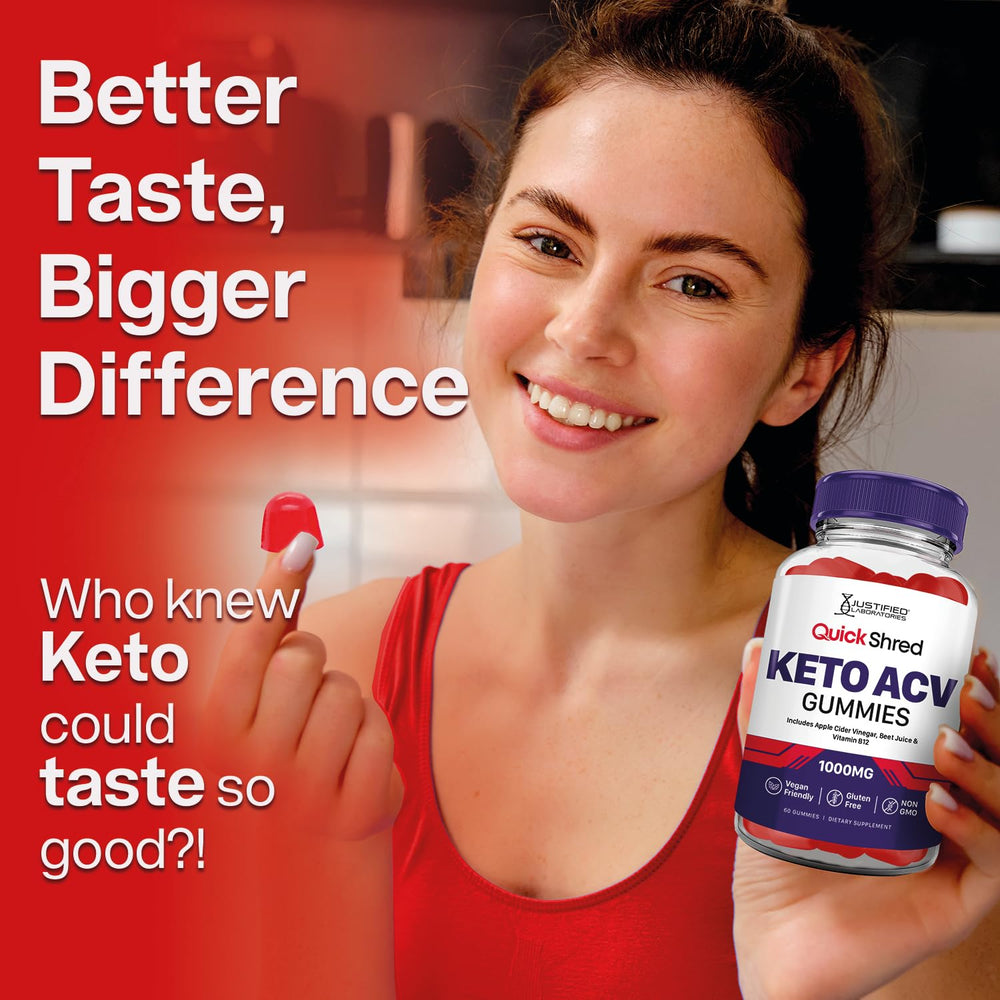 Justified Laboratories Quick Shred gummies with beet juice color and natural ingredients.