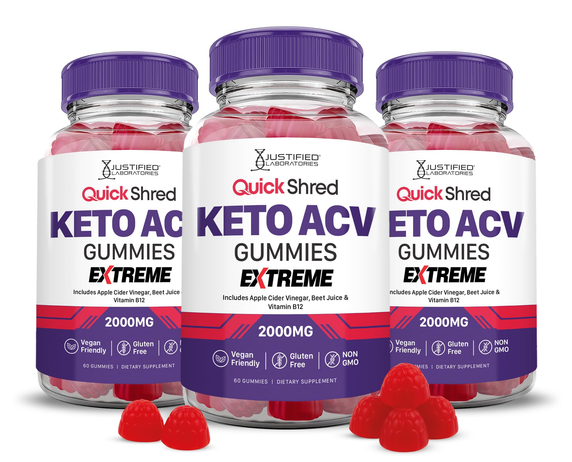 Justified Laboratories Quick Shred Keto ACV Gummies Extreme bottle with apple cider vinegar for daily energy support
