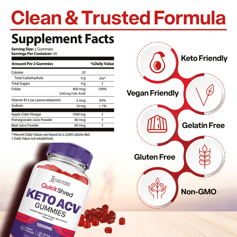 Justified Laboratories Quick Shred gummies on the counter for an easy daily routine.