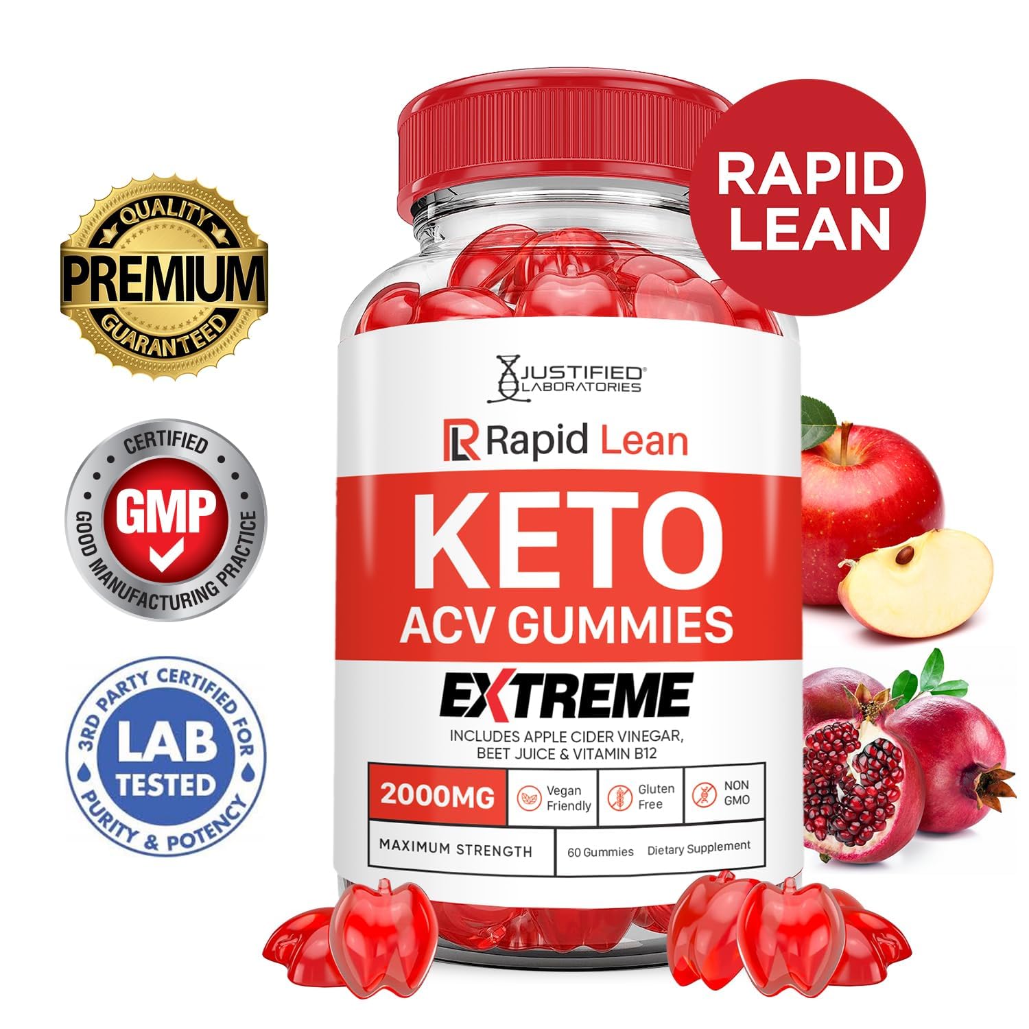 Justified Laboratories Rapid Lean Keto ACV Gummies label closeup