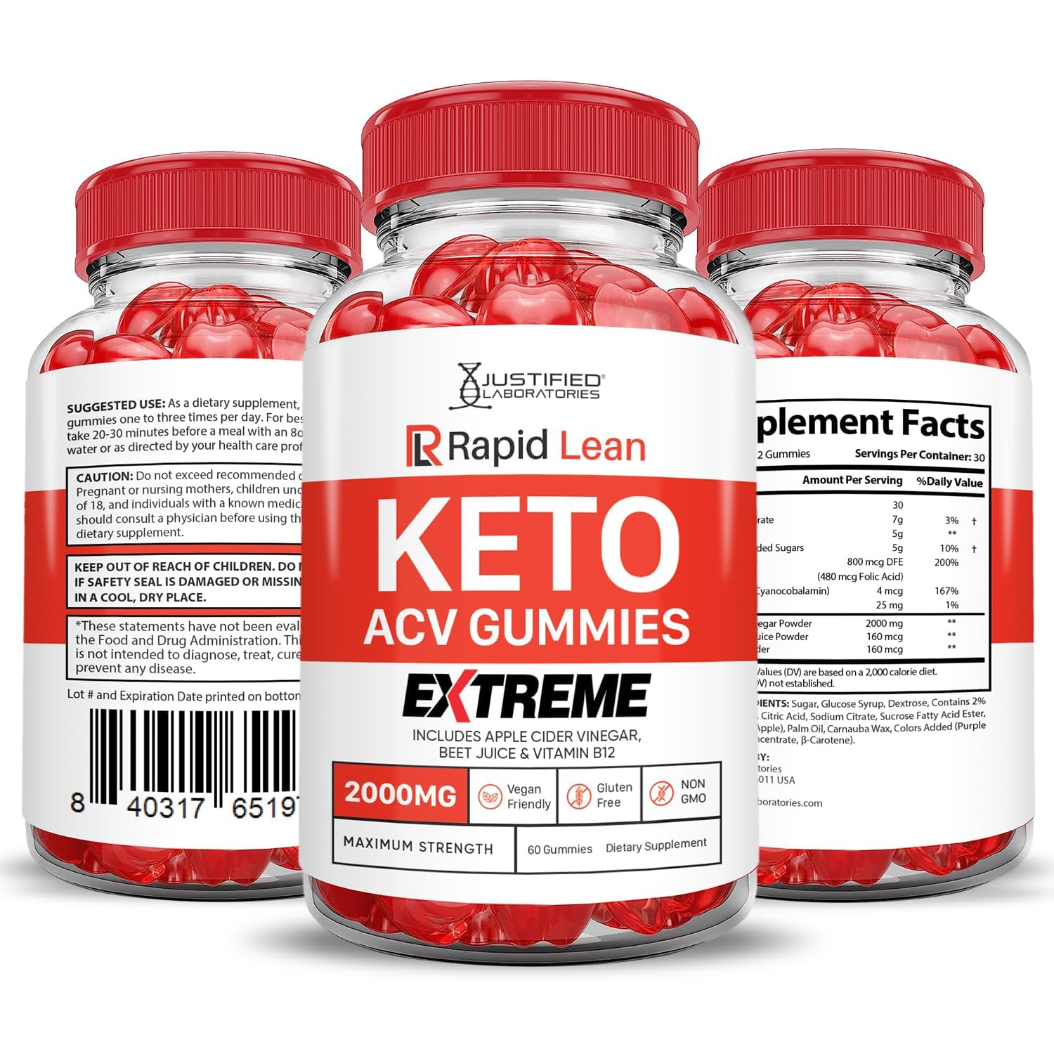 Justified Laboratories Rapid Lean Keto ACV Gummies on-the-go chewable option