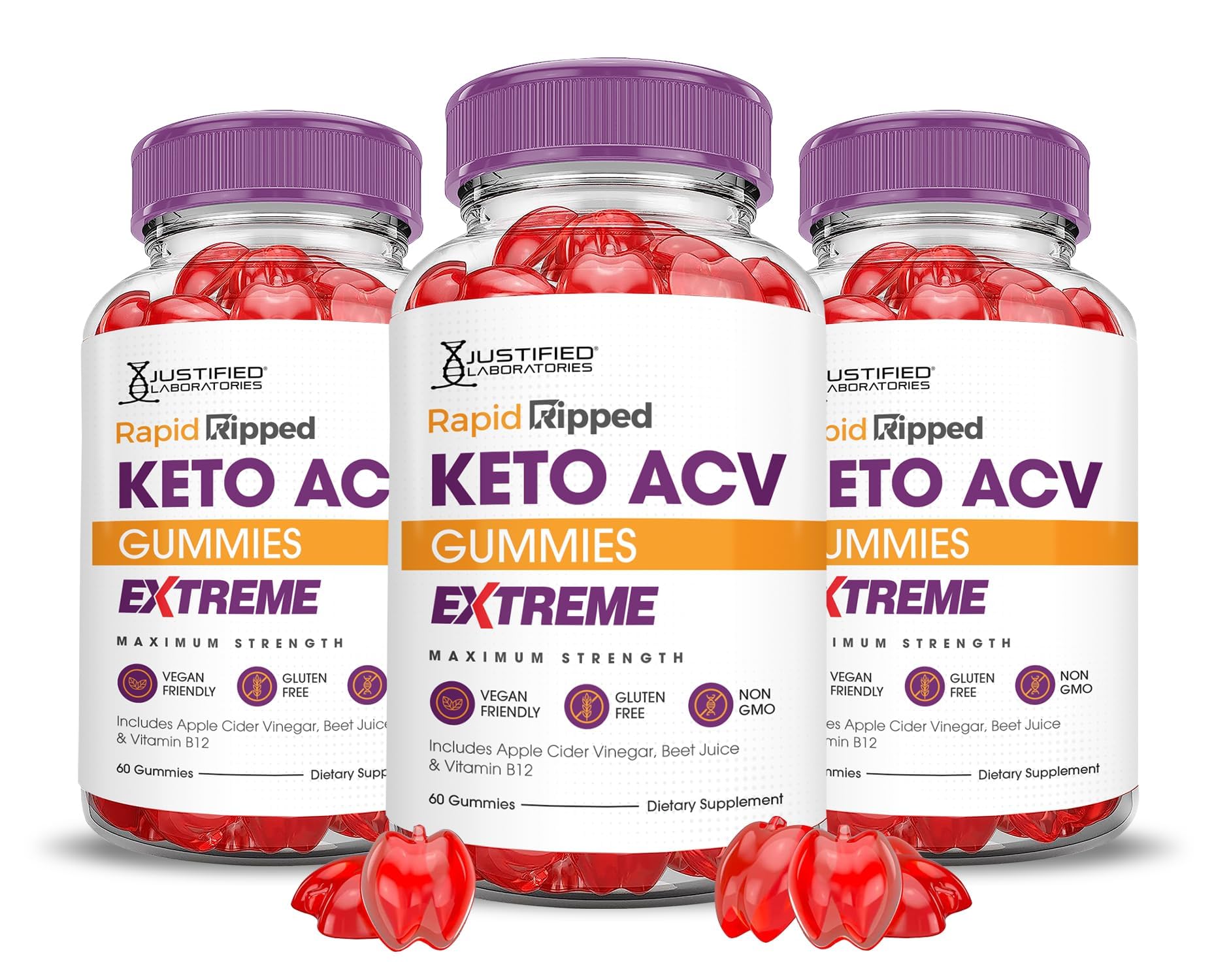 Justified Laboratories Rapid Ripped Keto ACV Gummies bottle for daily convenience and easy dosing.