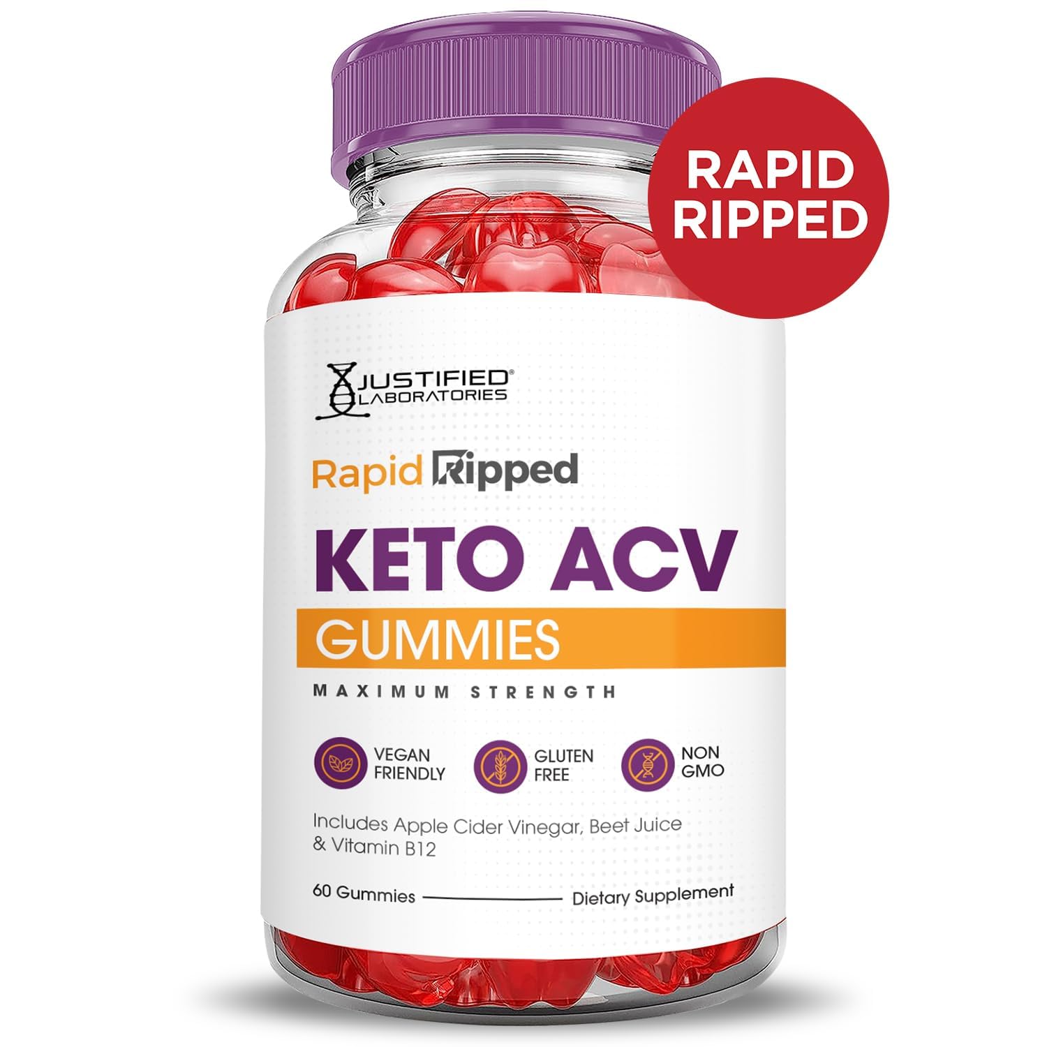 Justified Laboratories gummies with beet and pomegranate for natural ingredients