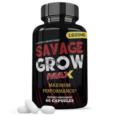Justified Laboratories Savage Grow Max bottle front with 60 capsules for daily wellness.