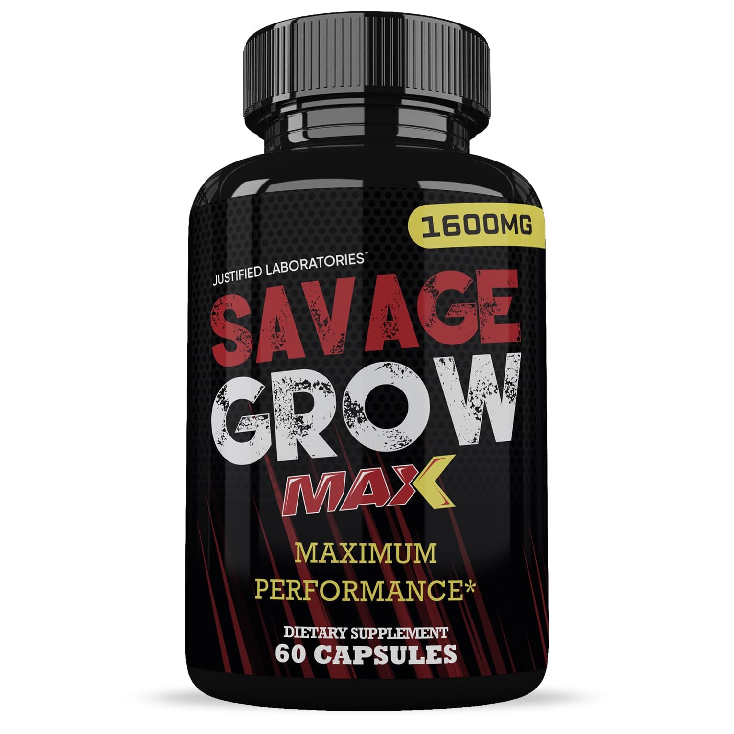 Justified Laboratories Savage Grow Max bottle top, packaging details visible.