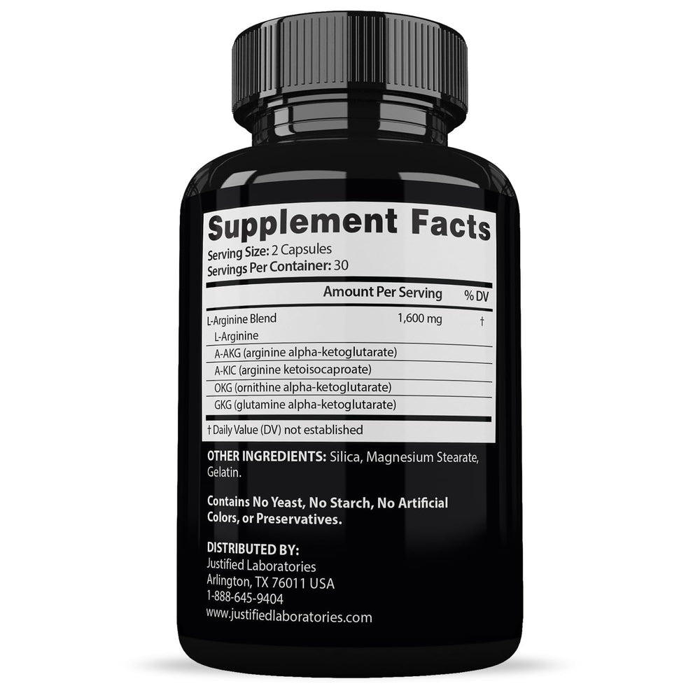 Justified Laboratories Savage Grow Max capsules close-up highlighting the per-serving formula.